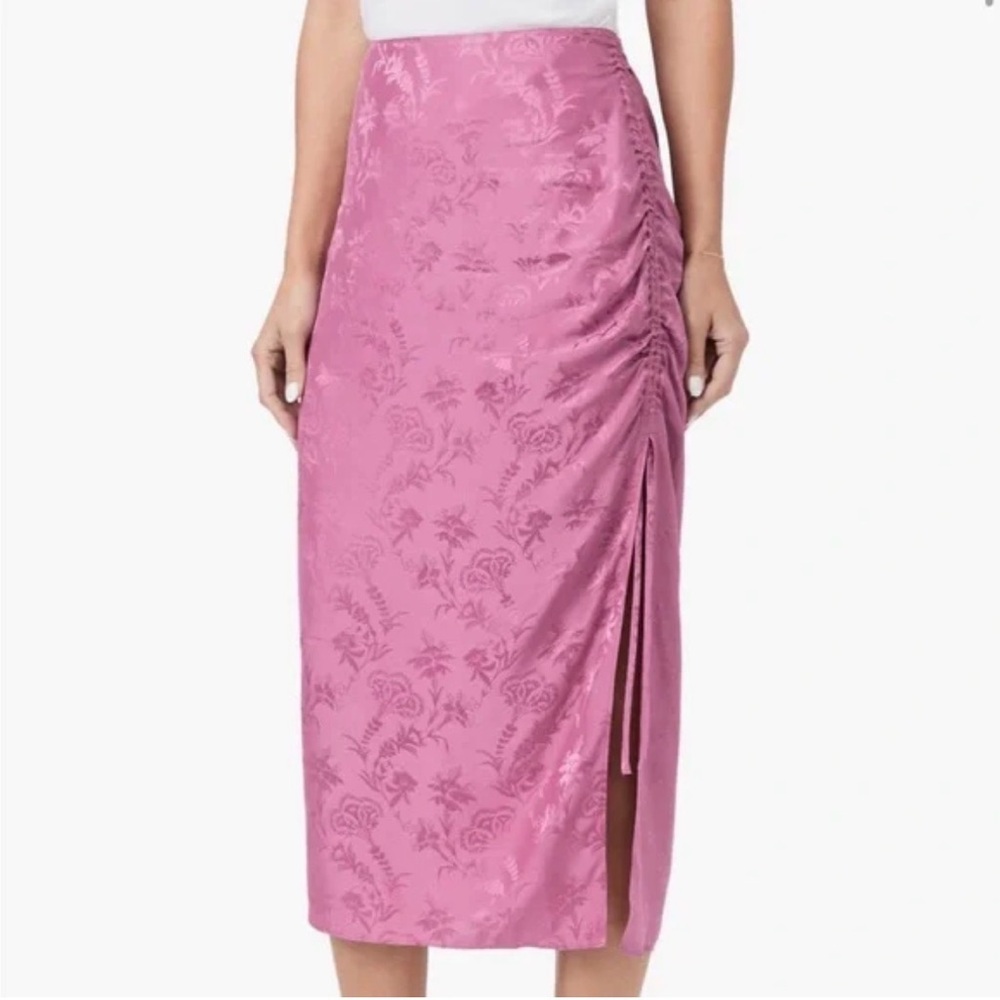 Paige 100% Silk Ruched Tie Damask Floral Midi Skirt Dusty Plum